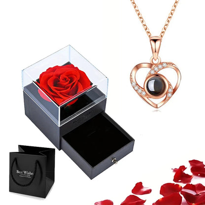 Projection Necklace Set With Rose Gift Box 100 Languages I Love You Heart Pendant Jewelry 2023 Hot Sale Accessories