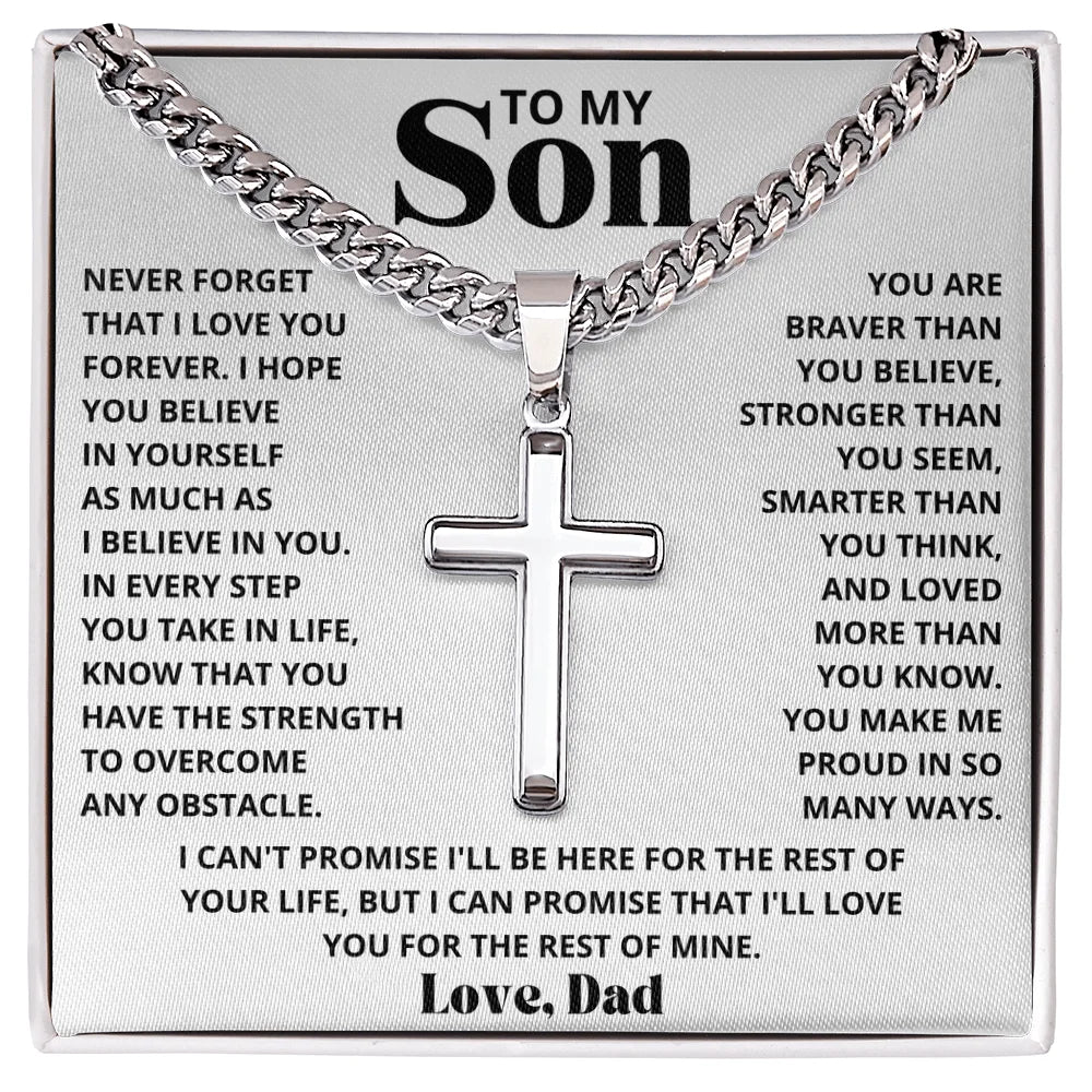 To My Son Birthday Gift Cross Pendant Necklace Artisan Cross on Cuban Link Chain 2025 Hot Men Necklaces Gifts