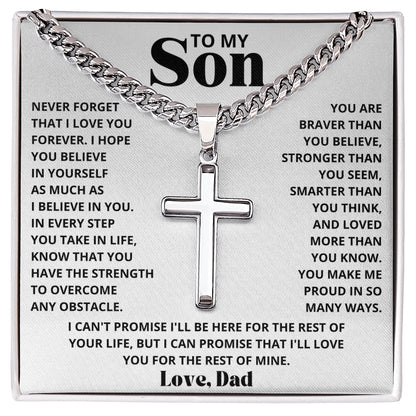 To My Son Birthday Gift Cross Pendant Necklace Artisan Cross on Cuban Link Chain 2025 Hot Men Necklaces Gifts