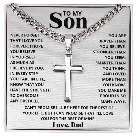 To My Son Birthday Gift Cross Pendant Necklace Artisan Cross on Cuban Link Chain 2025 Hot Men Necklaces Gifts