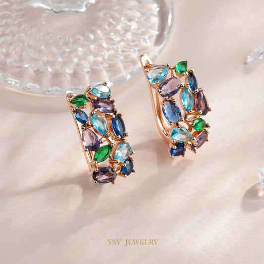 YSY Hot Selling Inlaid Multicolor Stone Hoop Earrings Fashion Jewelry For Women Copper Plated 585 Rose Gold Color Party Gifts