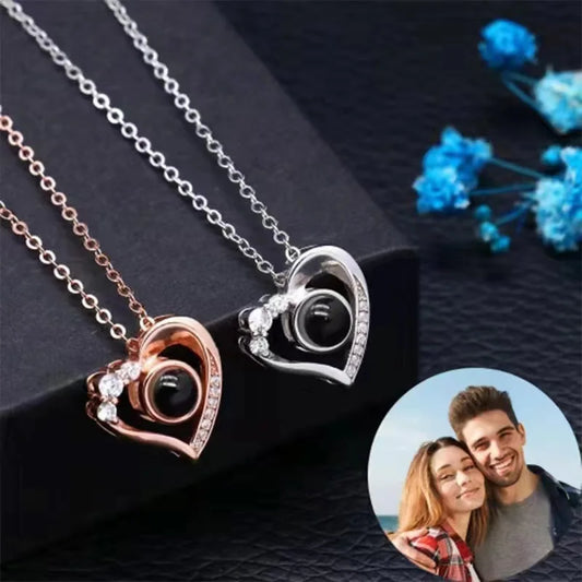 Love Heart s925 Custom Photo Projection Necklace Personalized Projection Necklace Colorful Image Friend Family Memory Gift