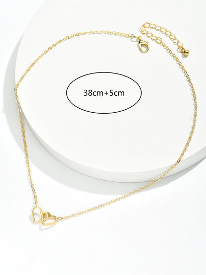 Tiny Cute Double Hollow Heart Chain Necklace Women Fashion Love Necklace Valentine's Day Jewelry for Women
