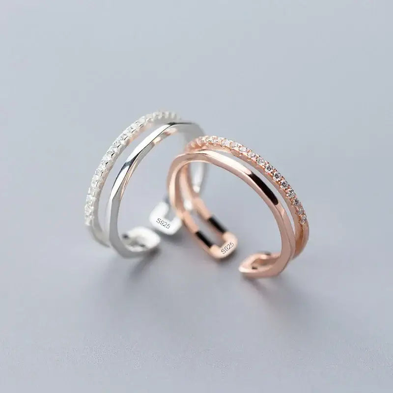 925 Sterling Silver Rings for Women Men Couple - Elegant, showcasing a silver and rose gold design.