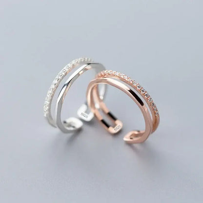 925 Sterling Silver Rings for Women Men Couple - Elegant, showcasing a silver and rose gold design.