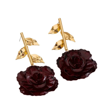 Dark Red Rose Flowers Stud Earring Women Girls Gifts Fashion Jewelry Accessories Hot Sale Party Gift 2025 New Style