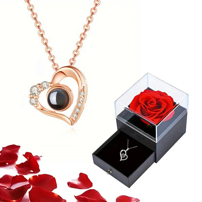 Projection Necklace Set With Rose Gift Box 100 Languages I Love You Heart Pendant Jewelry 2023 Hot Sale Accessories