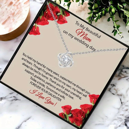Elegant Heart Knot Necklace for Mom Wedding Gift with Keepsake Card in Gift Box Daughter Bride Sentimental Jewelry Keepsake