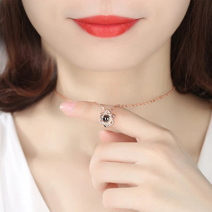 I LOVE YOU In 100 Languages Projection Necklace For Memory Of Choker Collier Round Gifts Shaped