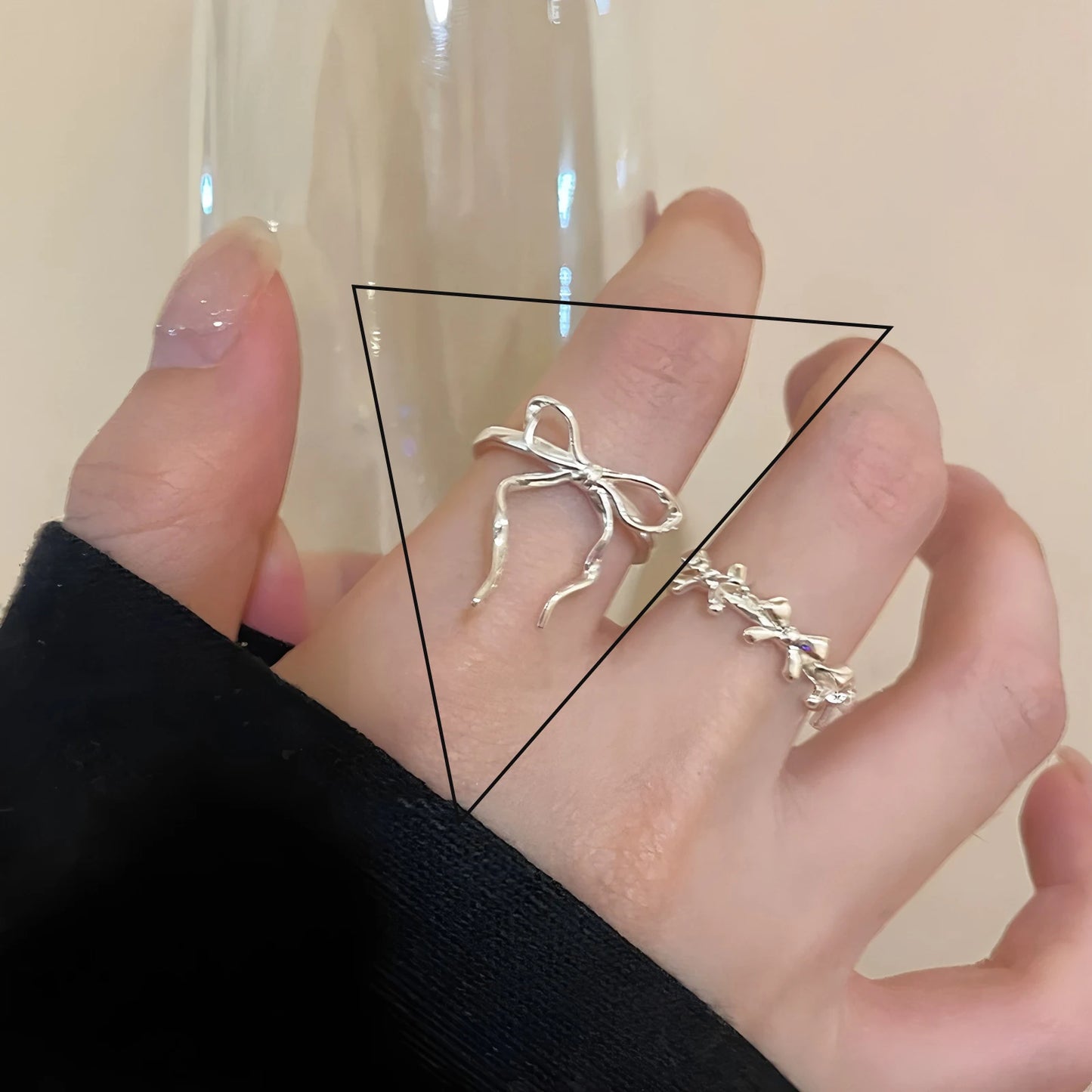 VENTFILLE 925 Sterling Silver Flower Lace Ring Korean Fashion Opening Inlaid CZ Adjustable Rings Valentine's Day Gift