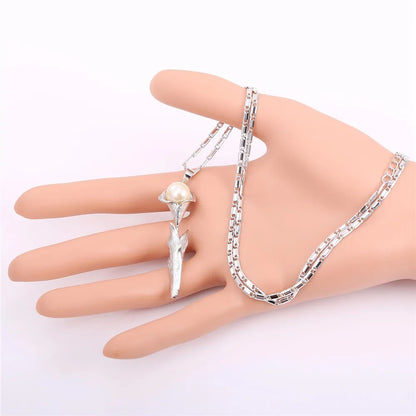 U7 3D Rose Flower Pendant Necklace for Women Red Roses Pearl Beaded Wedding Birthday Jewelry Gift for Her Mother's Day Gift