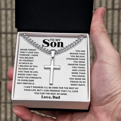 To My Son Birthday Gift Cross Pendant Necklace Artisan Cross on Cuban Link Chain 2025 Hot Men Necklaces Gifts