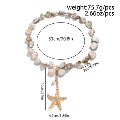 Retro Starfish White Shell Conch Pendant Necklace Women 2025 Simple Creative Colorful Stones Hand Woven Beach Jewelry Girls