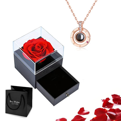Projection Necklace Set With Rose Gift Box 100 Languages I Love You Heart Pendant Jewelry 2023 Hot Sale Accessories
