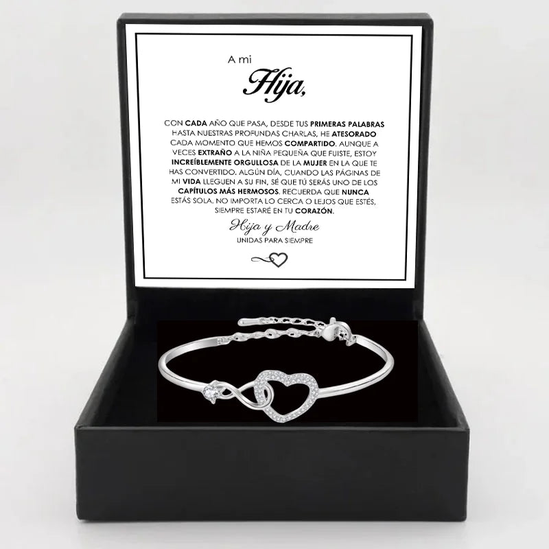 Spanish To My Daughter Infinite Symbol Hollow Heart Bracelet With Gift Box For Daughter's Birthday Party Adult Gifts