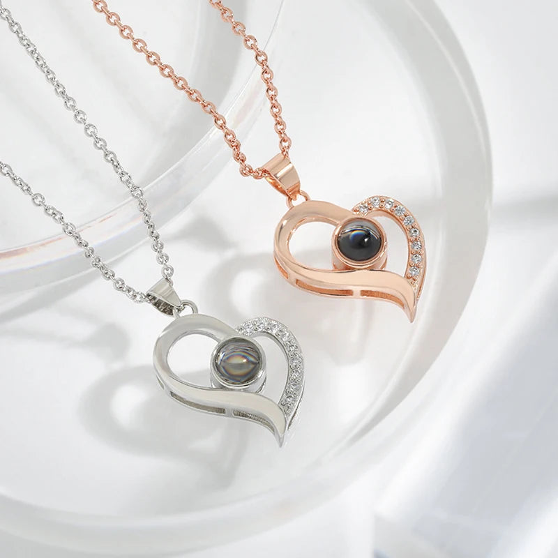 Projection Necklace Set With Rose Gift Box 100 Languages I Love You Heart Pendant Jewelry 2023 Hot Sale Accessories