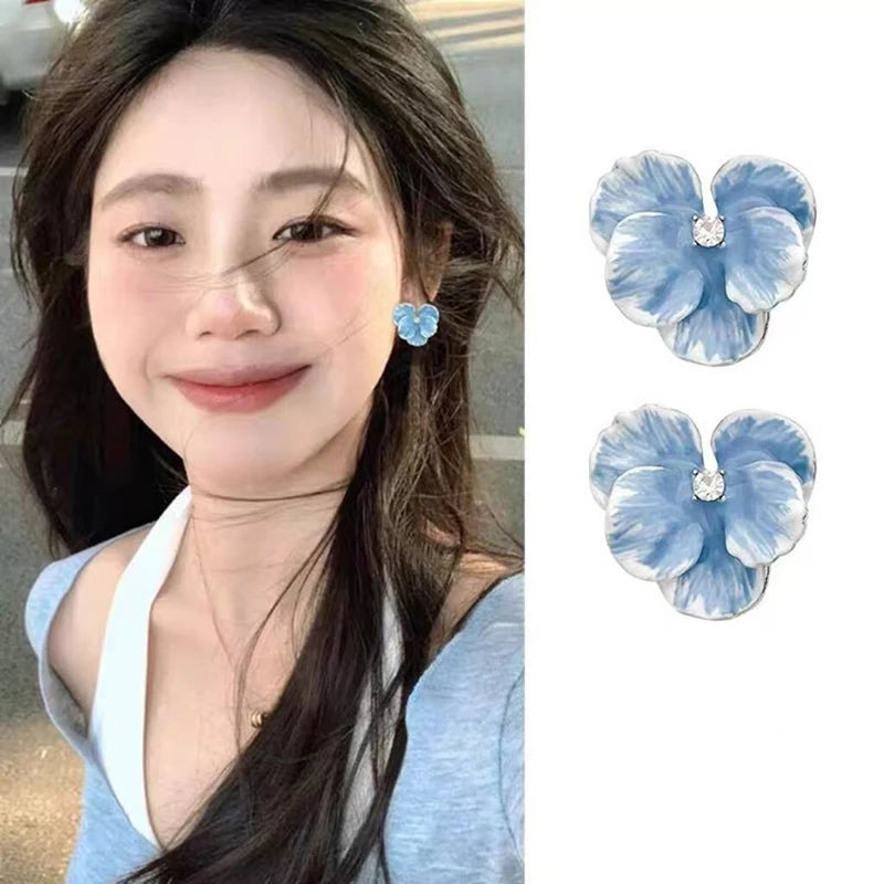 Oil Dropping Flower Earrings New retro petal design exquisite earrings drop glazed rose red flower earrings women jewelry