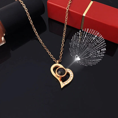 Projection Necklace Set With Rose Gift Box 100 Languages I Love You Heart Pendant Jewelry 2023 Hot Sale Accessories