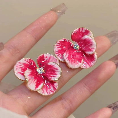 Oil Dropping Flower Earrings New retro petal design exquisite earrings drop glazed rose red flower earrings women jewelry