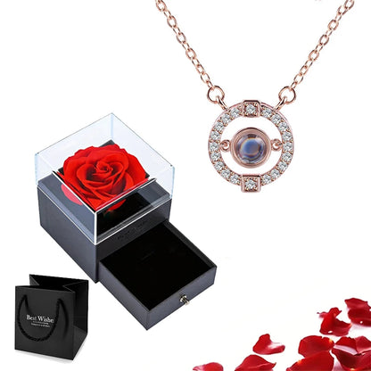Projection Necklace Set With Rose Gift Box 100 Languages I Love You Heart Pendant Jewelry 2023 Hot Sale Accessories