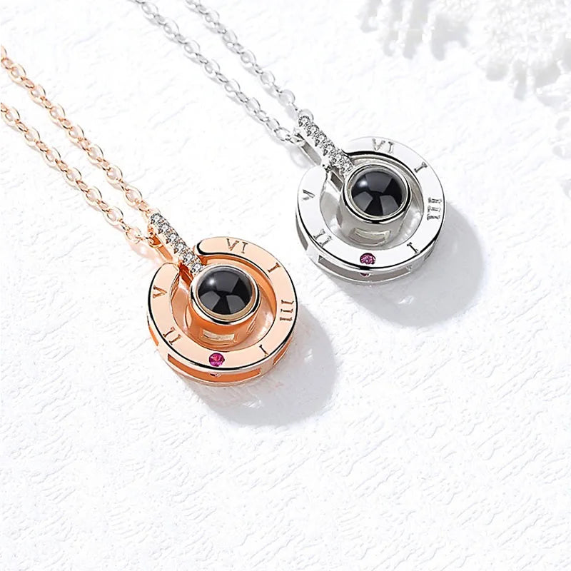 I LOVE YOU In 100 Languages Projection Necklace For Memory Of Choker Collier Round Gifts Shaped