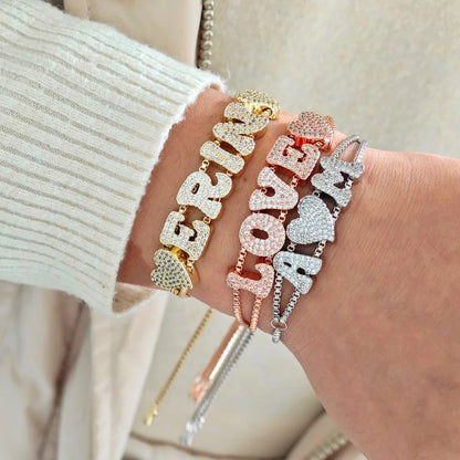 2025 Custom fashion English 26 letters inlaid with zircon delicate gold DIY bracelet to wear accessories gifts