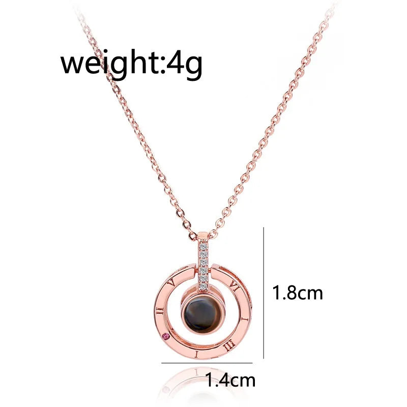 I LOVE YOU In 100 Languages Projection Necklace For Memory Of Choker Collier Round Gifts Shaped