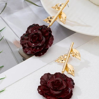 Dark Red Rose Flowers Stud Earring Women Girls Gifts Fashion Jewelry Accessories Hot Sale Party Gift 2025 New Style