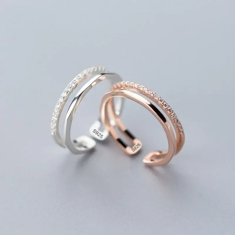 925 Sterling Silver Rings for Women Men Couple - Elegant in silver and rose gold settings.