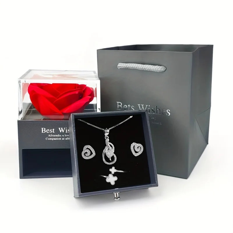 Projection Necklace Set With Rose Gift Box 100 Languages I Love You Heart Pendant Jewelry 2023 Hot Sale Accessories