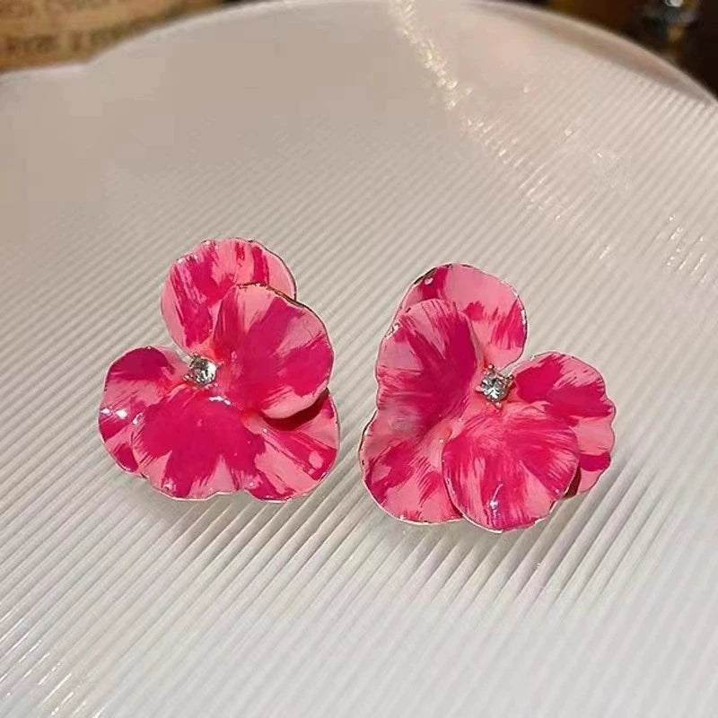 Oil Dropping Flower Earrings New retro petal design exquisite earrings drop glazed rose red flower earrings women jewelry