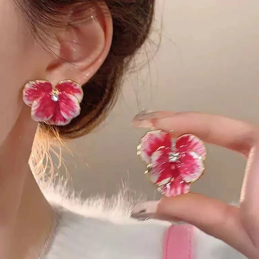 Oil Dropping Flower Earrings New retro petal design exquisite earrings drop glazed rose red flower earrings women jewelry