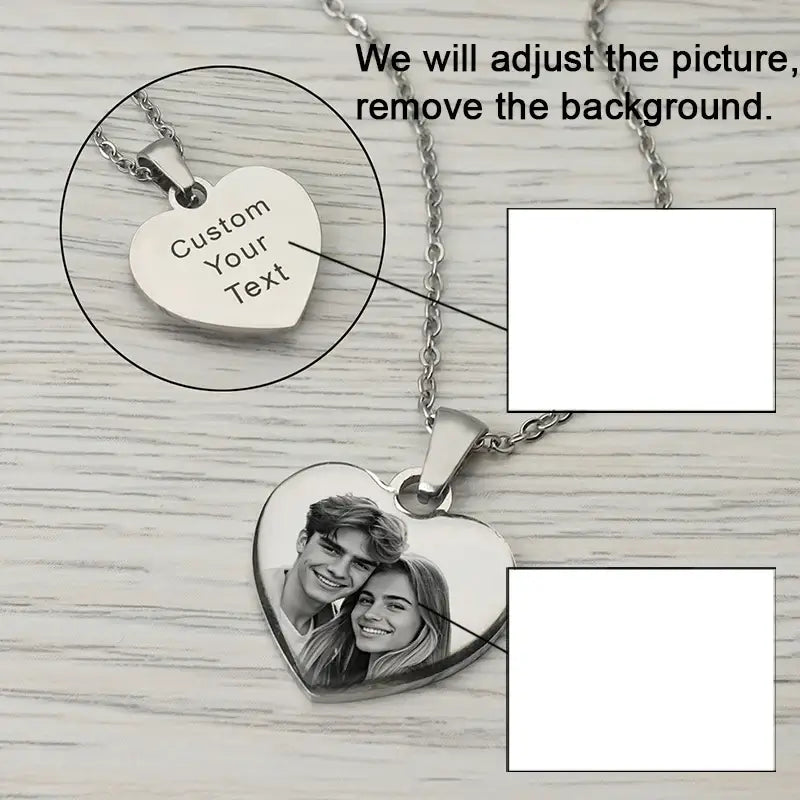 Picture Necklace Personalized for Women - Custom Photo Pendant with photo and custom text detail.