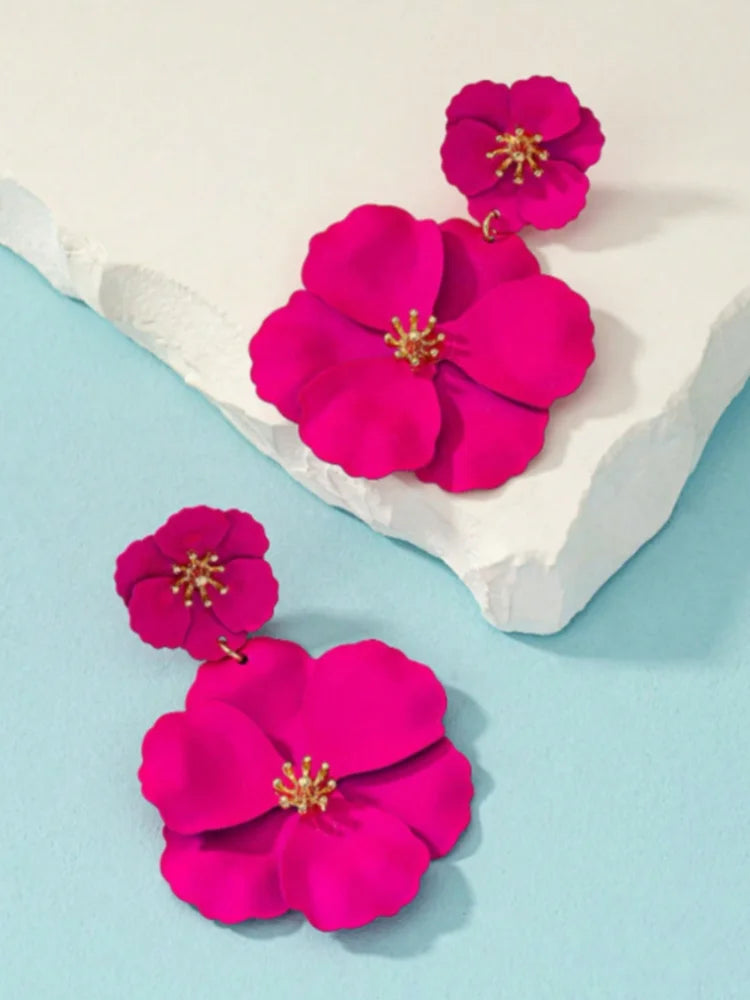 Rose Color Flower Earrings Fashionable Long Flower Earrings Jewelry Wedding Gift Accessories Wholesale