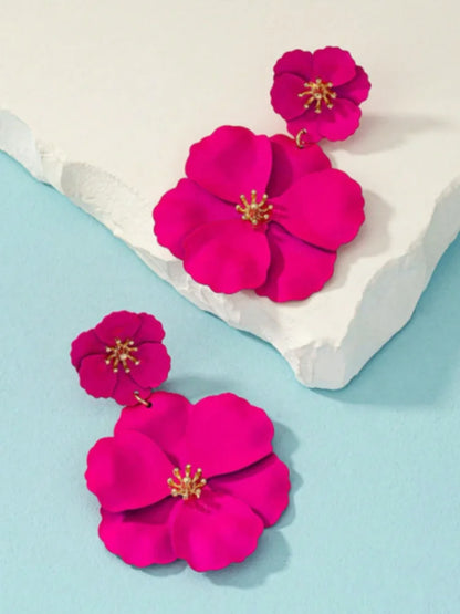Rose Color Flower Earrings Fashionable Long Flower Earrings Jewelry Wedding Gift Accessories Wholesale