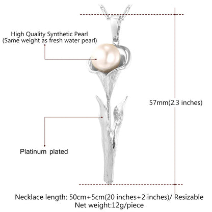 U7 3D Rose Flower Pendant Necklace for Women Red Roses Pearl Beaded Wedding Birthday Jewelry Gift for Her Mother's Day Gift