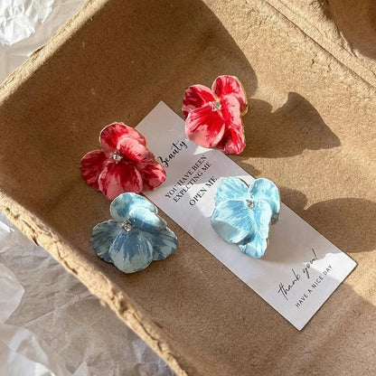 Oil Dropping Flower Earrings New retro petal design exquisite earrings drop glazed rose red flower earrings women jewelry