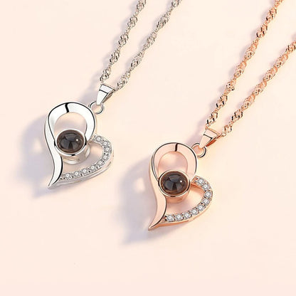Projection Necklace Set With Rose Gift Box 100 Languages I Love You Heart Pendant Jewelry 2023 Hot Sale Accessories