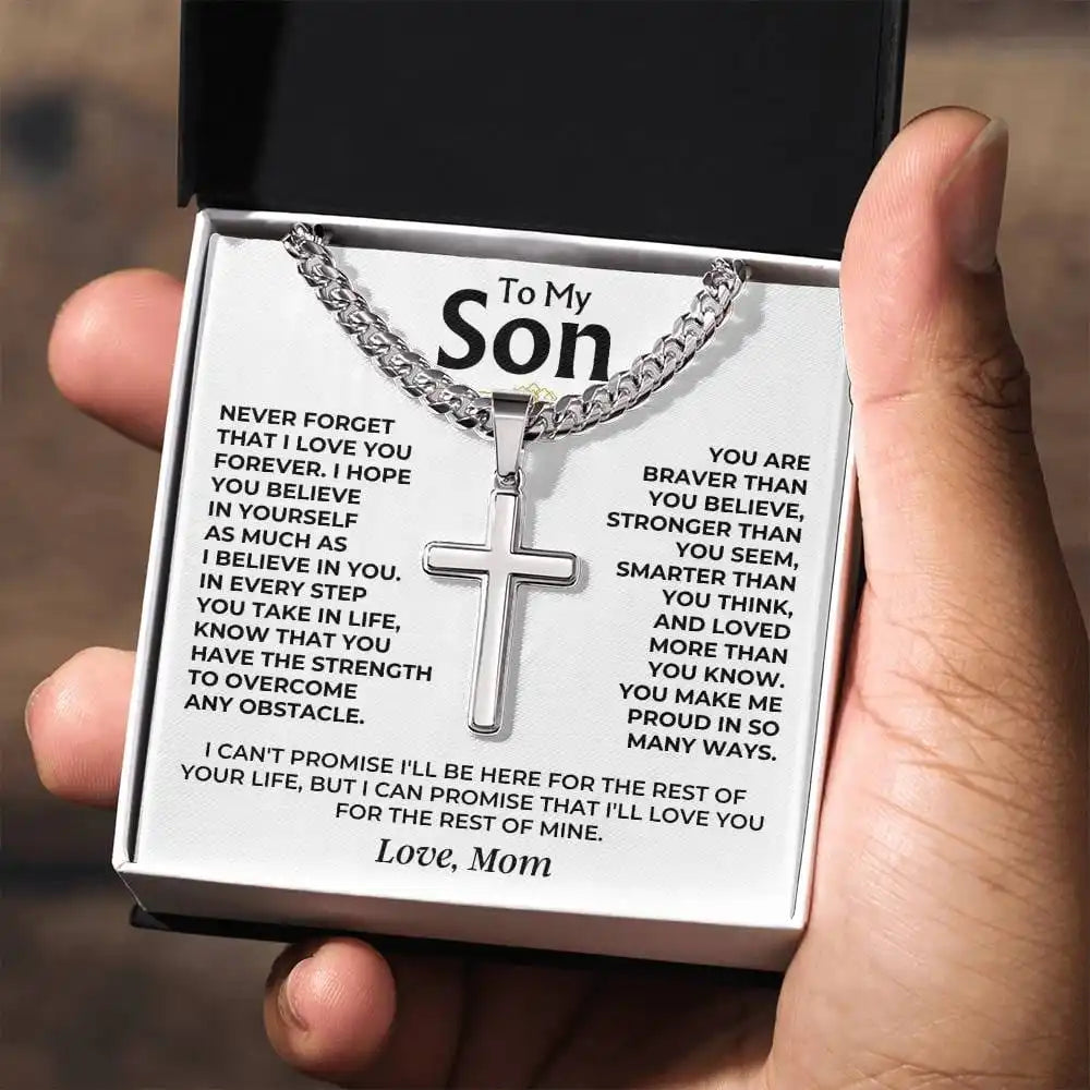 To My Son Birthday Gift Cross Pendant Necklace Artisan Cross on Cuban Link Chain 2025 Hot Men Necklaces Gifts