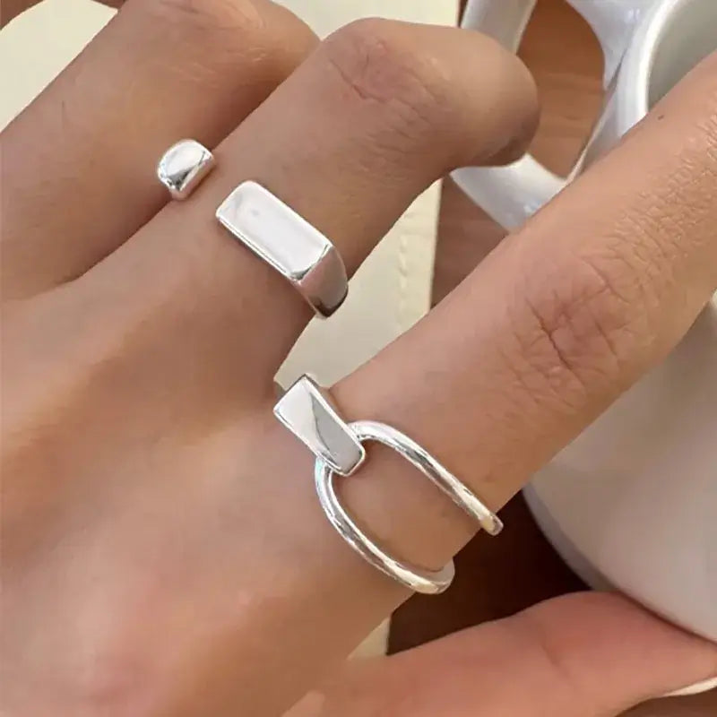 Mewanry Lines Crossed Geometric Rings For Women Couples Minimalist Creative Personality Trendy Birthday Party Jewelry Gifts