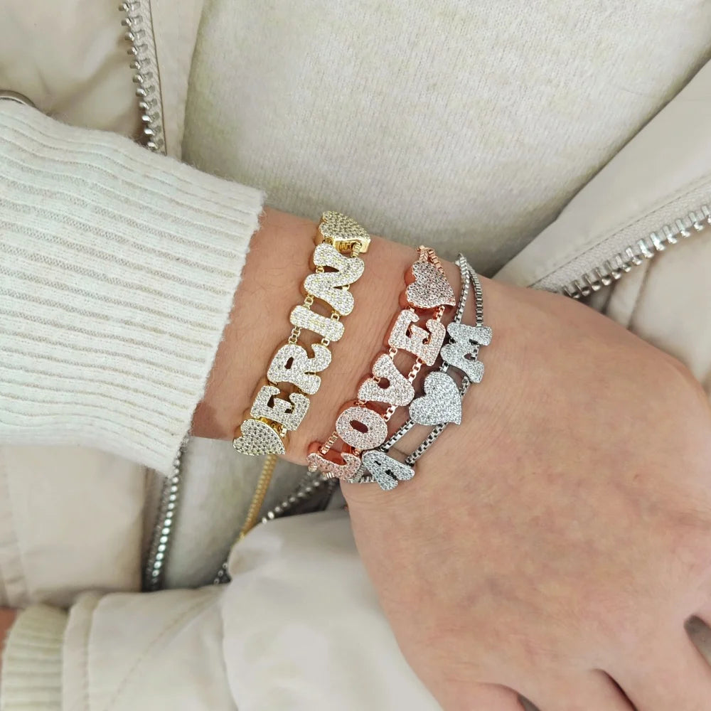 2025 Custom fashion English 26 letters inlaid with zircon delicate gold DIY bracelet to wear accessories gifts