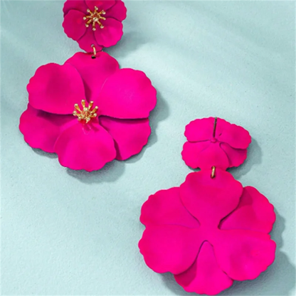 Rose Color Flower Earrings Fashionable Long Flower Earrings Jewelry Wedding Gift Accessories Wholesale