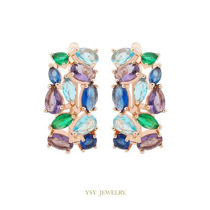 YSY Hot Selling Inlaid Multicolor Stone Hoop Earrings Fashion Jewelry For Women Copper Plated 585 Rose Gold Color Party Gifts
