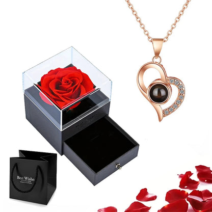 Projection Necklace Set With Rose Gift Box 100 Languages I Love You Heart Pendant Jewelry 2023 Hot Sale Accessories