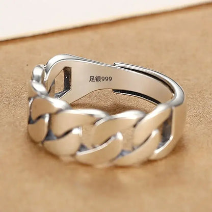 925 Sterling Silver Rings for Women Men Couple - Elegant shown from the side with chain link design.
