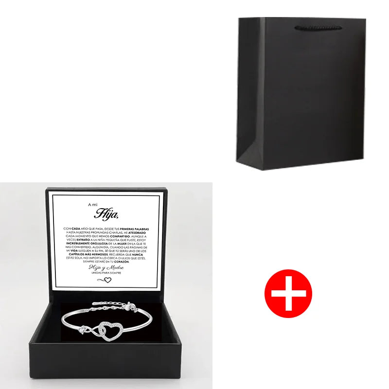 Spanish To My Daughter Infinite Symbol Hollow Heart Bracelet With Gift Box For Daughter's Birthday Party Adult Gifts