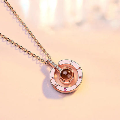 I LOVE YOU In 100 Languages Projection Necklace For Memory Of Choker Collier Round Gifts Shaped