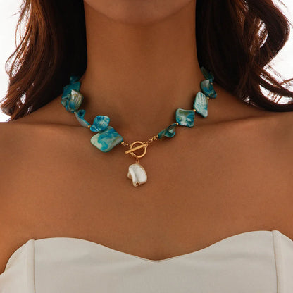 Retro Starfish White Shell Conch Pendant Necklace Women 2025 Simple Creative Colorful Stones Hand Woven Beach Jewelry Girls