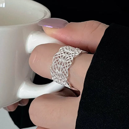 VENTFILLE 925 Sterling Silver Flower Lace Ring Korean Fashion Opening Inlaid CZ Adjustable Rings Valentine's Day Gift