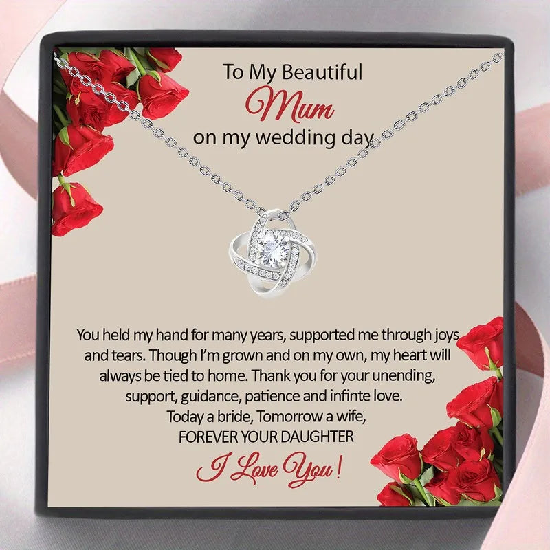 Elegant Heart Knot Necklace for Mom Wedding Gift with Keepsake Card in Gift Box Daughter Bride Sentimental Jewelry Keepsake